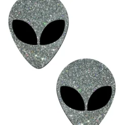 Pastease Accessories Alien: Silver Glitter With Space Alien Black Eyes Pasties