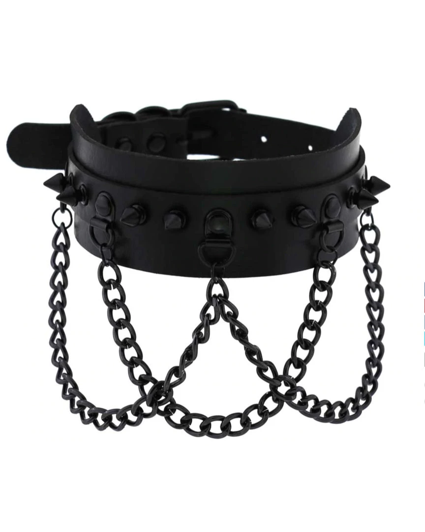 AE Spike & Chains Faux Leather Choker Womens 1 AE Spike & Chains Faux Leather Choker Womens