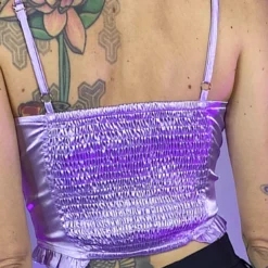 AE Satin Lavender Ruched Bustier Crop Top