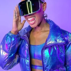 AE Blue Galaxy Latex Puffer Jacket