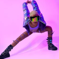 AE Blue Galaxy Latex Puffer Jacket