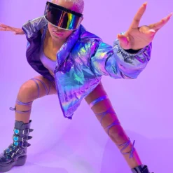 AE Blue Galaxy Latex Puffer Jacket