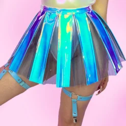 J. Valentine Unicorn Blues PVC Pleated Skirt Womens