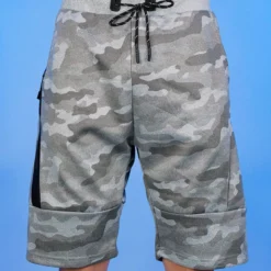 Phillip Marciano LLC Mens Light Grey Camo Slant Zipper Men's Shorts