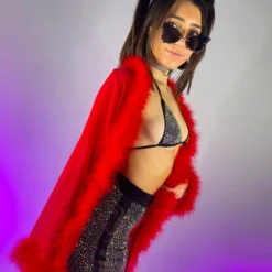 OhYes Fashion Bad Behavior Feather Trim Sheer Robe