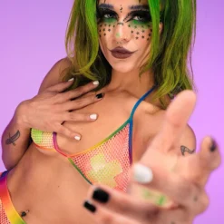 Roma New Rainbow Raver Fishnet Bikini Top