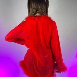 OhYes Fashion Bad Behavior Feather Trim Sheer Robe