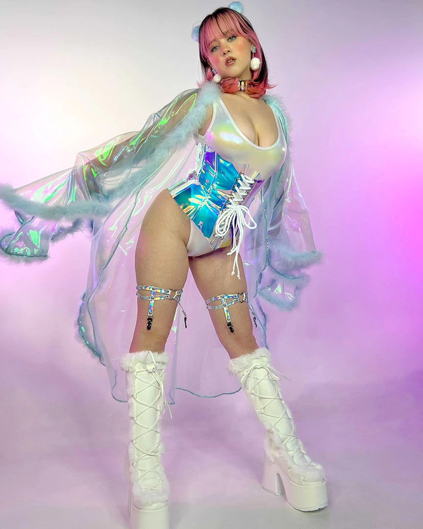 J. Valentine Pink Ice/White Vinyl Holographic Corset Waist Cincher New 3 J. Valentine Pink Ice/White Vinyl Holographic Corset Waist Cincher New