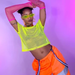 Bear Dance New Basic Fishnet Crop Tee