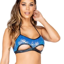 Roma Sequin Haltered Underboob Cutout Top Womens 11 Roma Sequin Haltered Underboob Cutout Top Womens