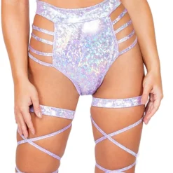 Roma Rave Bottoms Iridescent Side Strapped High Waist Shorts