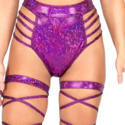 Roma Rave Bottoms Iridescent Side Strapped High Waist Shorts
