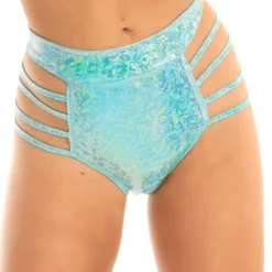 Roma Rave Bottoms Iridescent Side Strapped High Waist Shorts