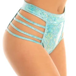 Roma Rave Bottoms Iridescent Side Strapped High Waist Shorts