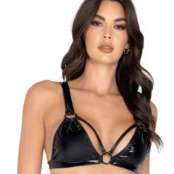 Roma Calling The Shots Vinyl Bikini Top With Ring Detail