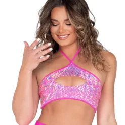 Roma Womens Astro Candy Cutout Cropped Top