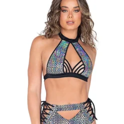 Roma Womens Astro Candy Halter Neck Top Cropped Top With Strap Detail