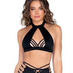 Roma Womens Black Candy Lane Halter Top