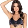 Roma Black & Purple Paisley Bikini Top With Fringe Detail Rave Tops