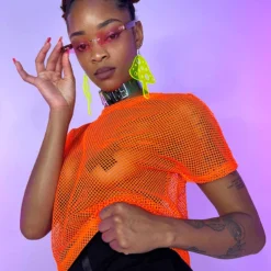 Bear Dance New Basic Fishnet Crop Tee