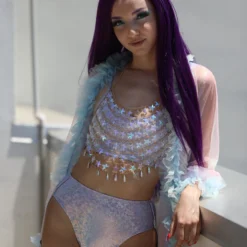 J. Valentine Holographic Spaghetti Strap Crop Top