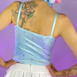 AE Womens Baby Blue Sweet Pea Flower Tank