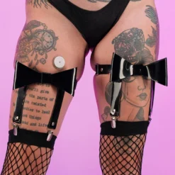 Daisy's Corsets New Black Patent Bow Leg Garters