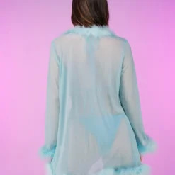 OhYes Fashion Bad Behavior Feather Trim Sheer Robe