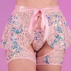 J. Valentine Pink Blush Sequin Net Tie Skirt