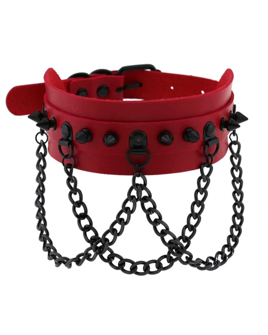AE Spike & Chains Faux Leather Choker Womens 3 AE Spike & Chains Faux Leather Choker Womens