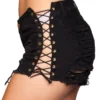 Be Wicked Womens Black Side Lace-Up Denim Shorts