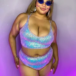 J. Valentine Sequin Double Strap Crop Top