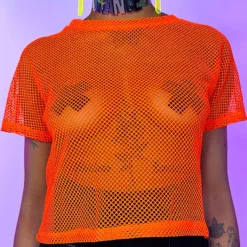 Bear Dance New Basic Fishnet Crop Tee