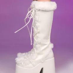 Pleasers Shoes Demonia White Furry Winter Faux Fur Boots