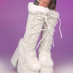 Pleasers Shoes Demonia White Furry Winter Faux Fur Boots