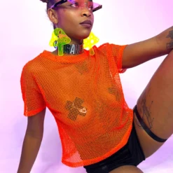 Bear Dance New Basic Fishnet Crop Tee