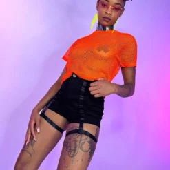 Bear Dance New Basic Fishnet Crop Tee