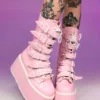 Pleasers Demonia Holo Pink Damned Mid-Calf Boots Shoes