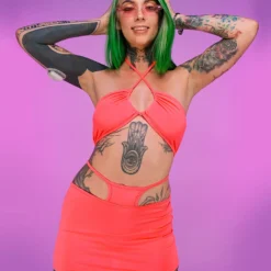 AE Neon Coral Kandi 2pc Skirt Set New