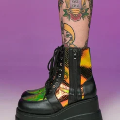 AE Golden Viper Black Platform Boots Womens