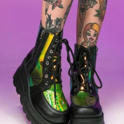 AE Golden Viper Black Platform Boots Womens