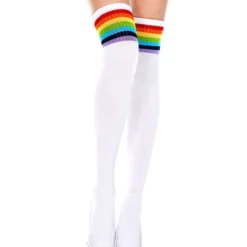 Music Legs Rainbow And White Striped Thigh High Socks Accessories