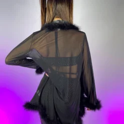 OhYes Fashion Bad Behavior Feather Trim Sheer Robe