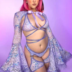 J. Valentine Lilac Sequin Fur-Trimmed Shrug New