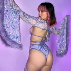 J. Valentine Lilac Sequin Fur-Trimmed Shrug New