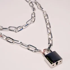 AE Womens Silver Lock & Key Necklace