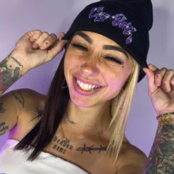 555stickers Cry Baby Graffiti Embroidered Black Beanie Accessories