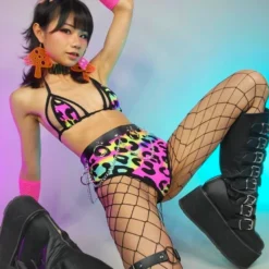 Elizabeth Acid Jungle Cage Bikini Top New