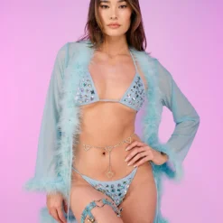Hot And Delicious Rhinestone Pebbles Blue 2pc Bikini Set New