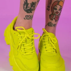 Berness Shoes Womens Neon Yellow Flexx Platform Sneakers